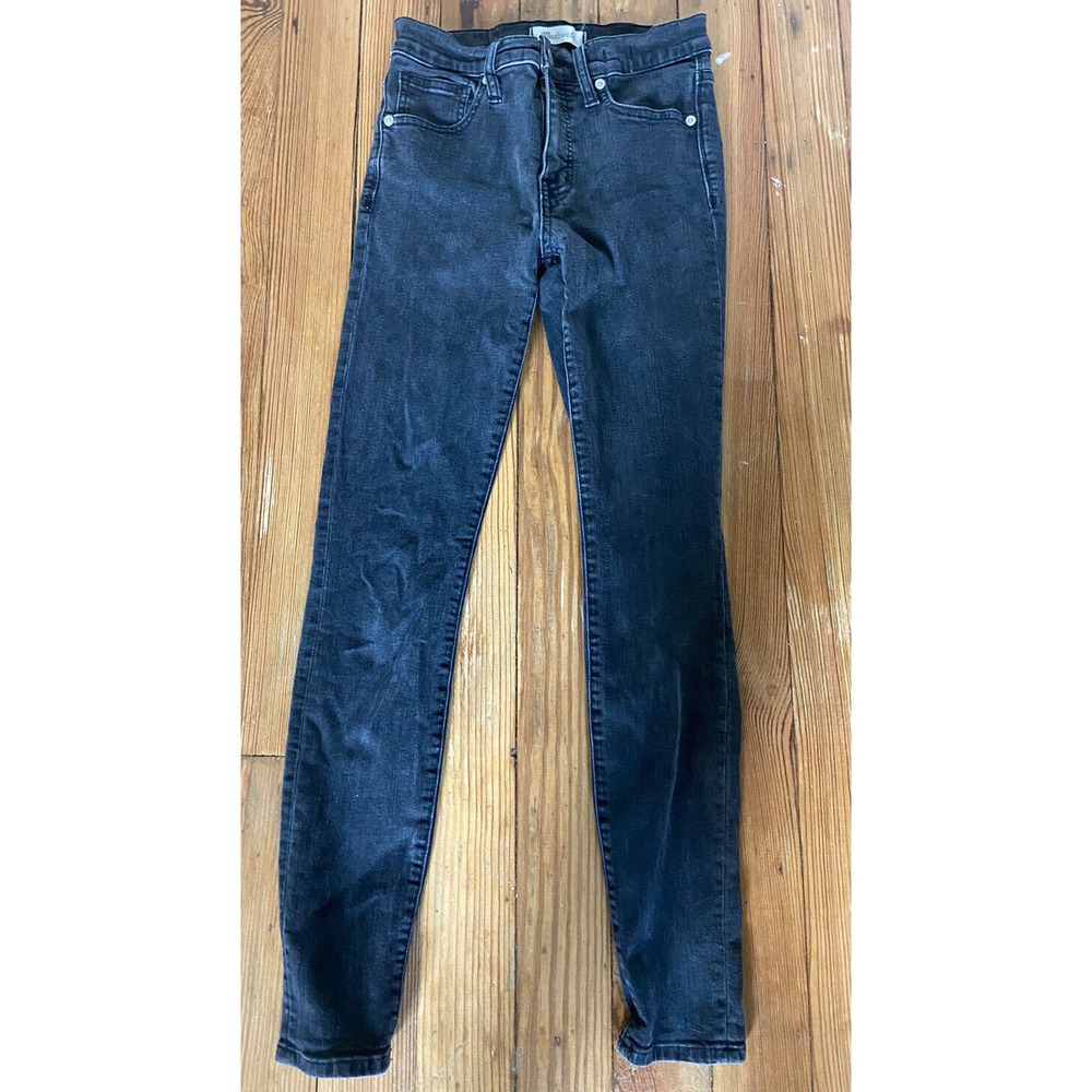 Madewell Jeans Women 25‎ Black Denim 9" High Rise Skinny Distressed Wash